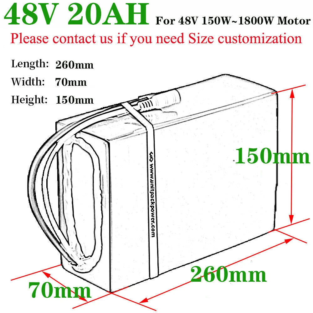 UPP 48V 20Ah 1500W Lithium Ion Li-Ion ebike Battery DIY Scooter Electric Bicycle